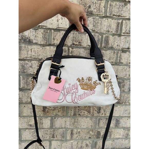 Juicy Couture The Key to Juicy Satchel Crossbody Bag – Crystal White NWT Velour - Picture 1 of 10